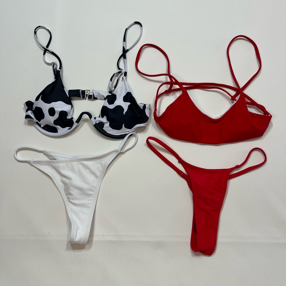 Women’s Shein 2 Piece Bikini Swim Suit Lot Of 2 Size XS/S Red‎ White Blue